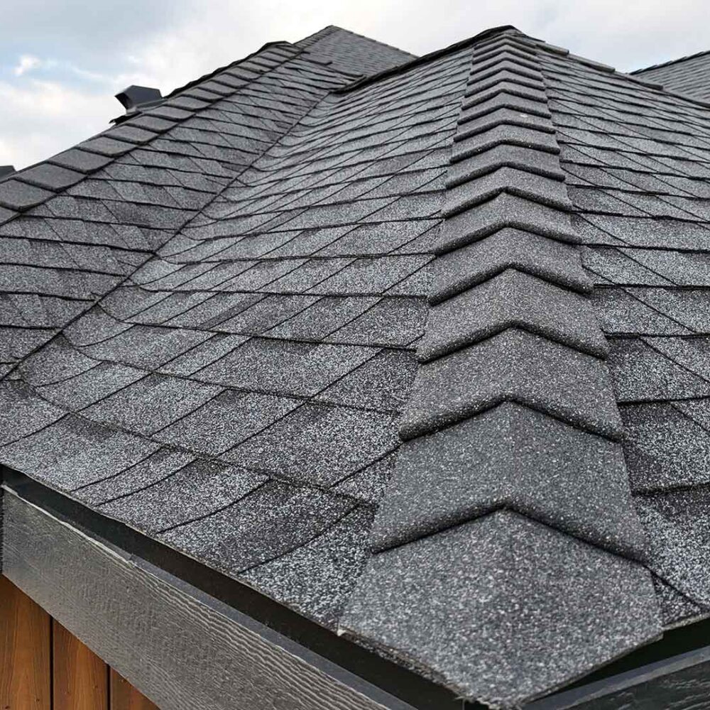 Asphalt roof shingles close up.