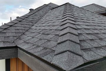 Asphalt roof shingles close up.